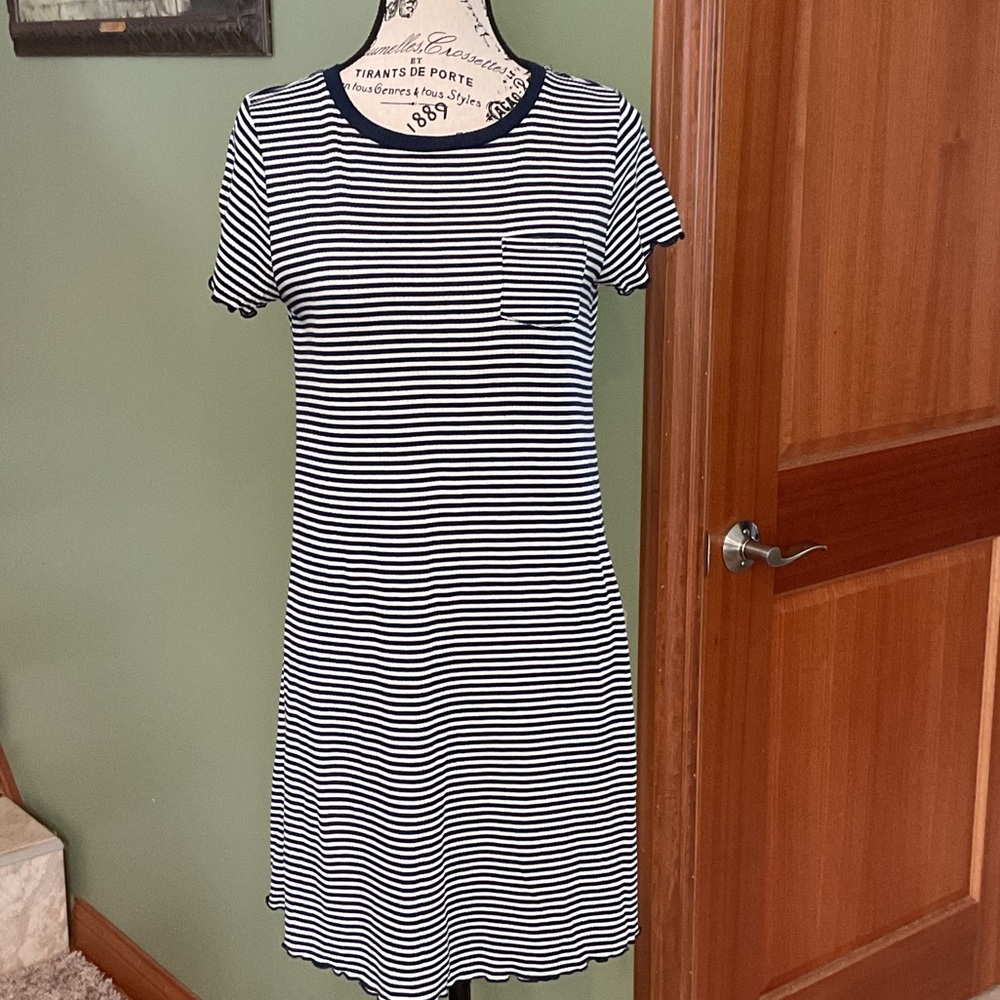 SO Navy Blue and White Striped Mini Dress, Size M
